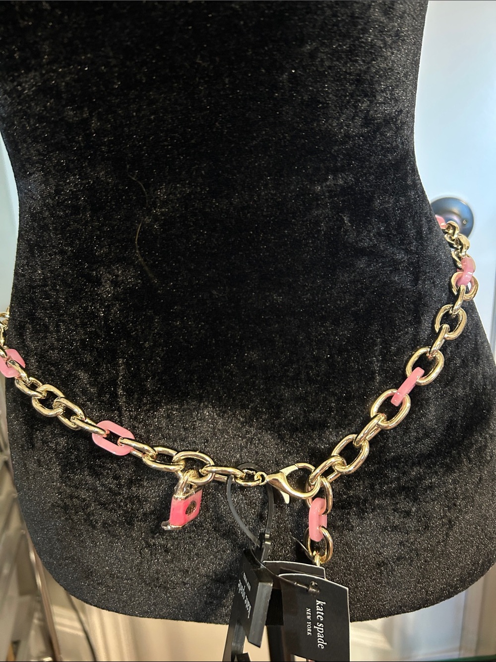kate spade Gold-Tone Chain Belt with Pink Enamel Links